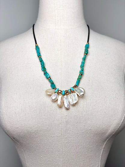 Lizzie Fortunato Turquoise, Freshwater Pearls Cord Necklace