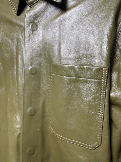 Men Size S Due Diligence Olive Green Lambskin Leather Pre-Owned Shirt Jacket