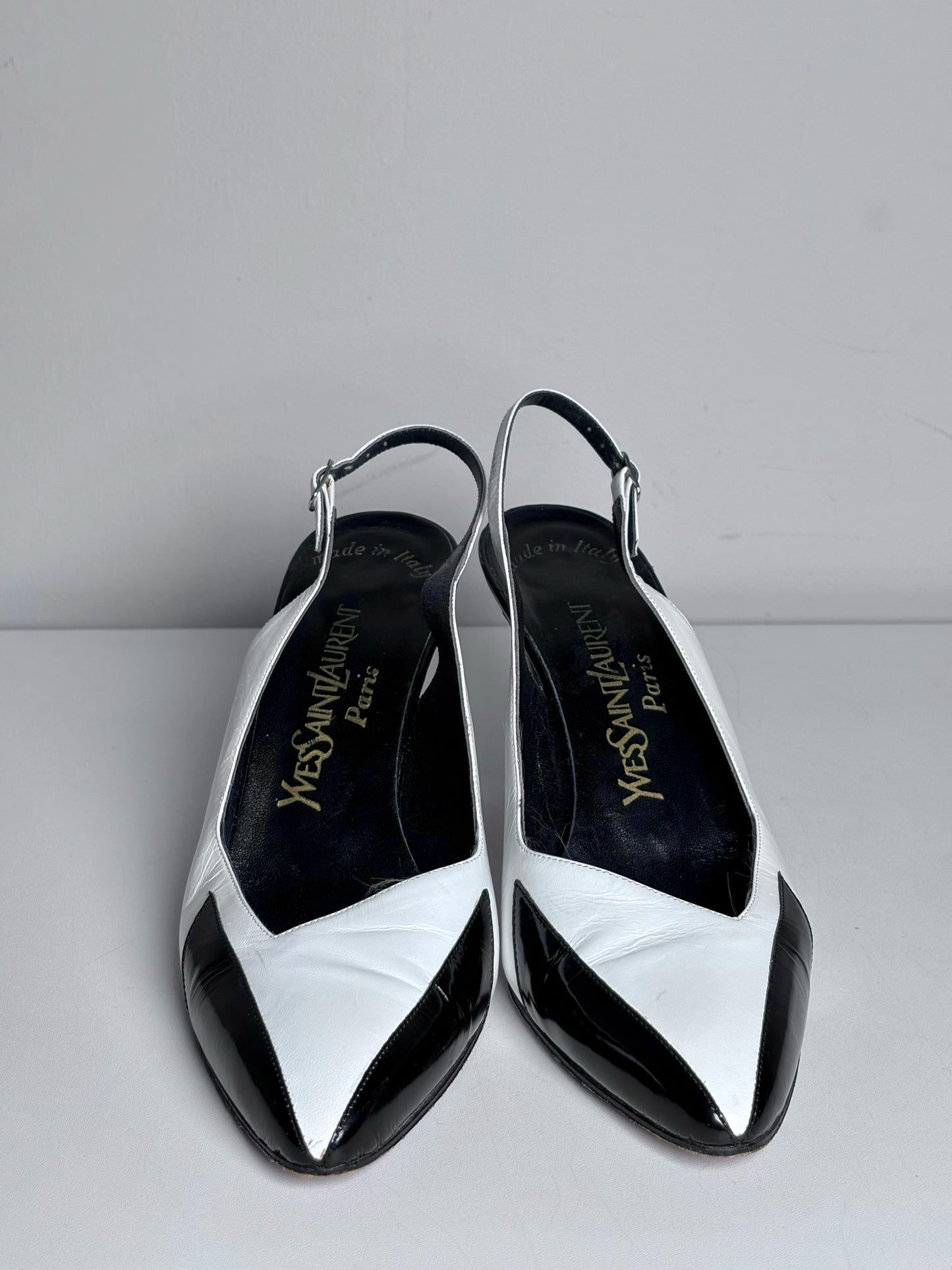 W Shoe Size 8 (Fits 6.5 - 7) Yves Saint Laurent Black, White Leather Heels