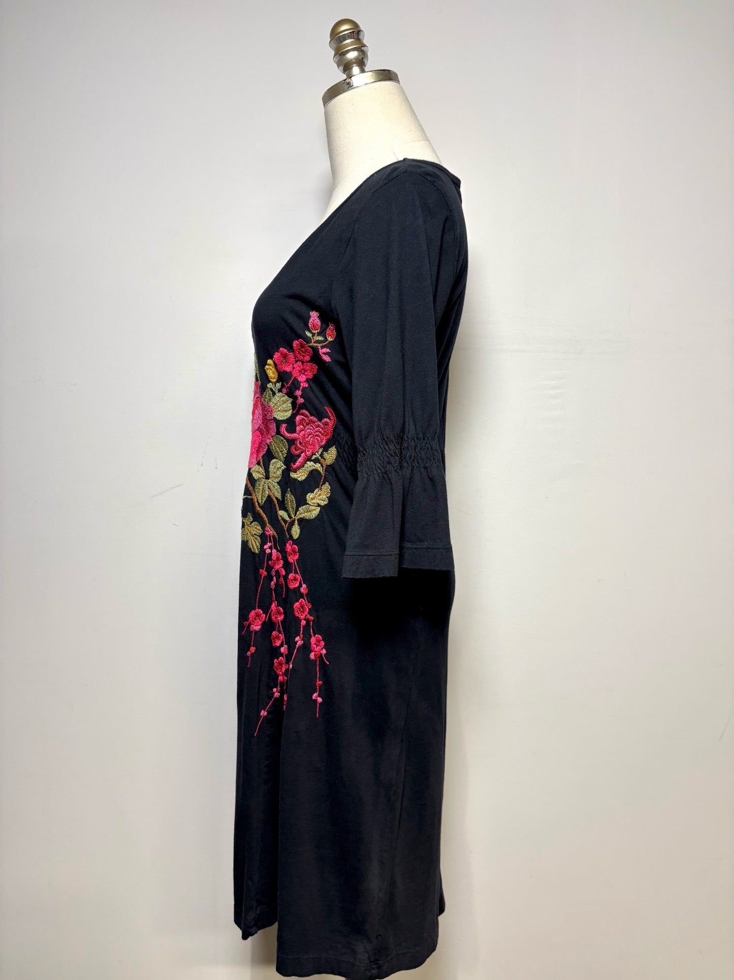 Women Size M JW Los Angeles Black Floral Embroidered Pure Cotton Pre-Owned Dress
