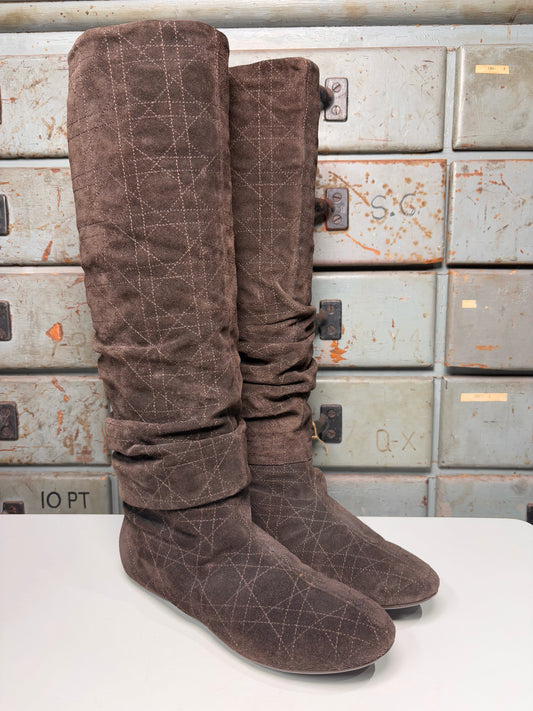 W Shoe Size 7 Christian Dior Cannage Tall Brown Suede Vintage Boots
