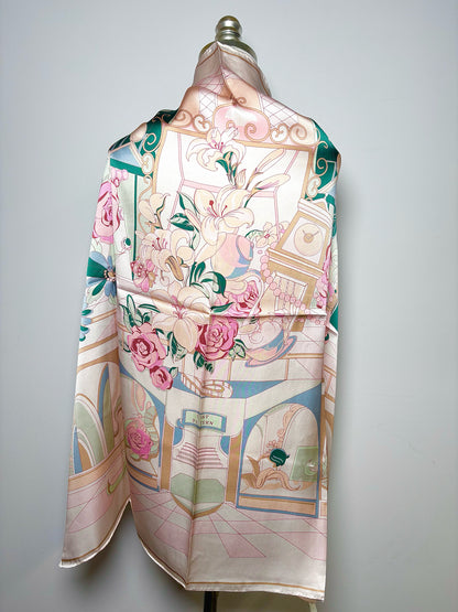Lost Pattern Floral Print Silk Silk NWT 35 x 35 (90 x 90 cm) Scarf
