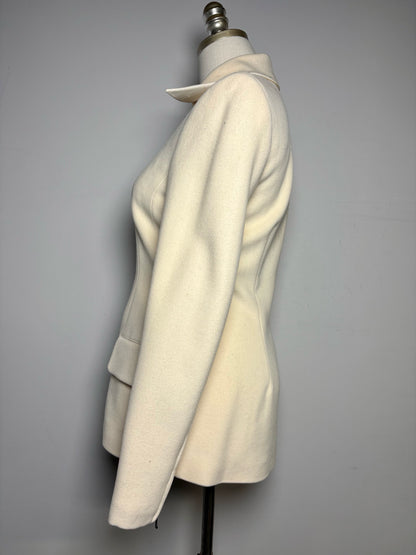Women Size 4 Richard Tyler Collection Cream Solid Vintage 100% Wool Coat