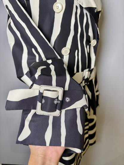 Women Size 8 Christian Dior Black, Cream Zebra Silk Trench Coat