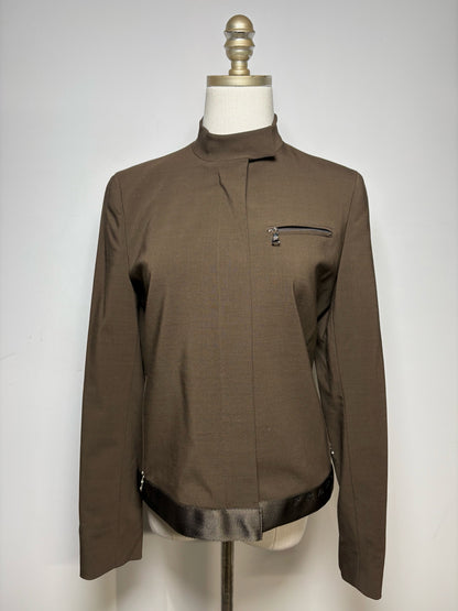 Women Size 40 (US S) Prada Brown Wool Blend Pre-Owned Embroidered Logo Bomber Jacket