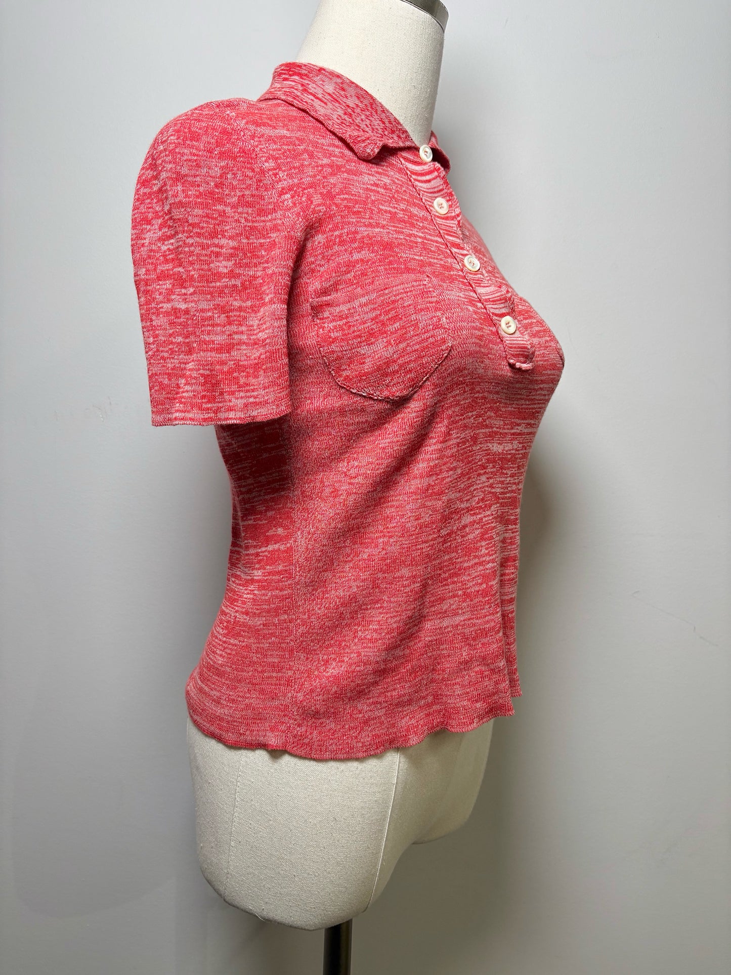 Women Size 40 (US 4,S) Prada Red, White Tweed Print Wool Blend Sweater