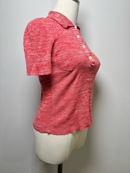 Women Size 40 (US 4,S) Prada Red, White Tweed Print Wool Blend Sweater