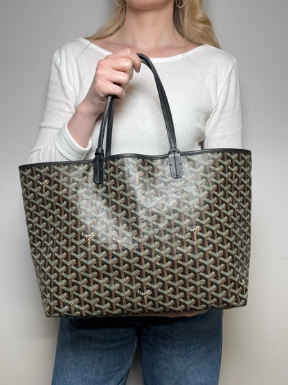 Women's Authentic Goyard Saint Louis PM Black Brown Goyardine Coated Canvas Pre-Owned Tote Bag