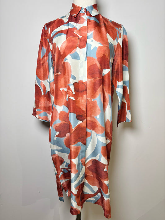 Women Size 44 (L) Rosso35 Rust, Teal, Cream Abstract Print Shirt Dress