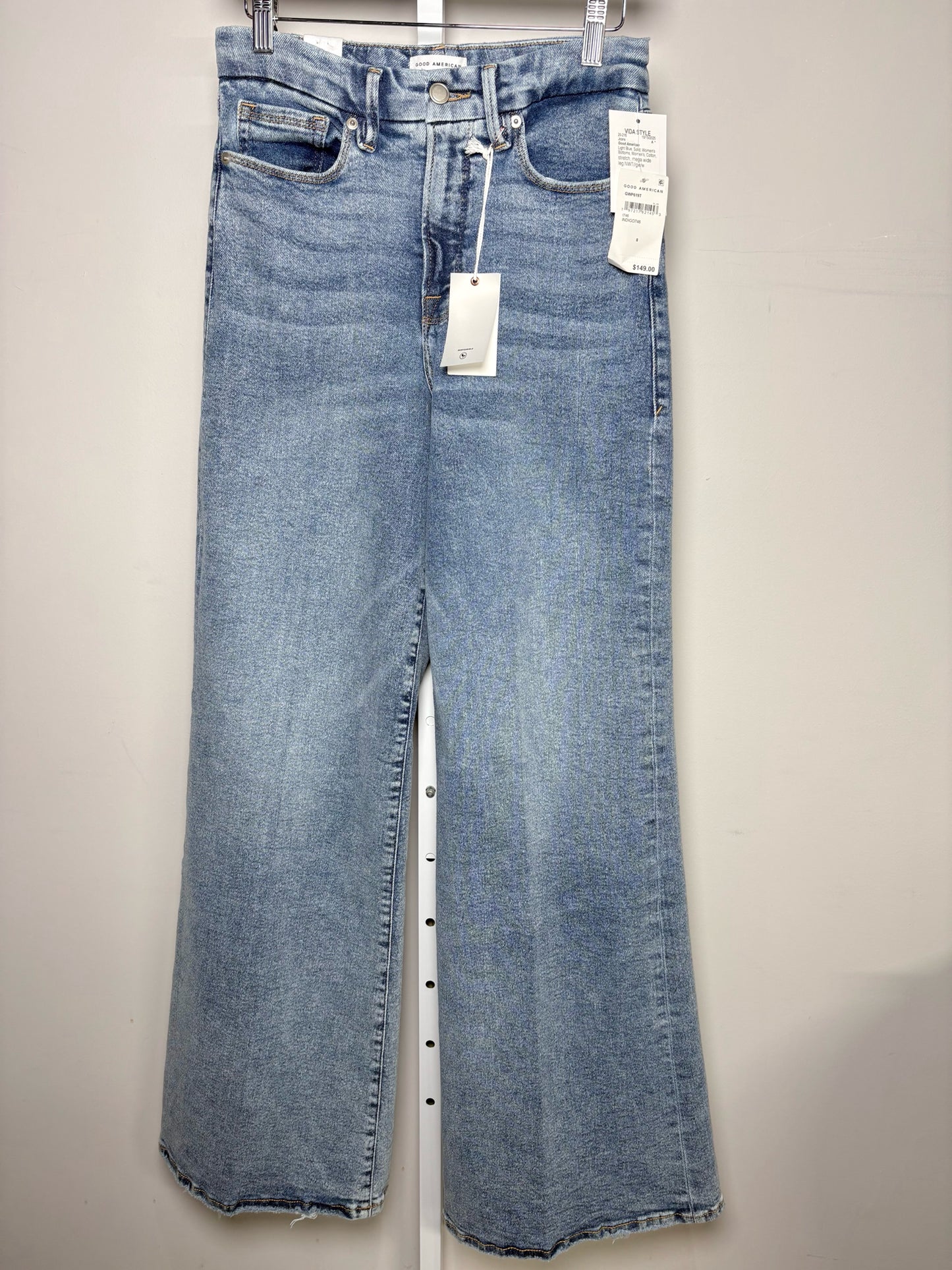 Women Size 29 (8) Good American Light Blue Solid Cotton, Spandex Jeans