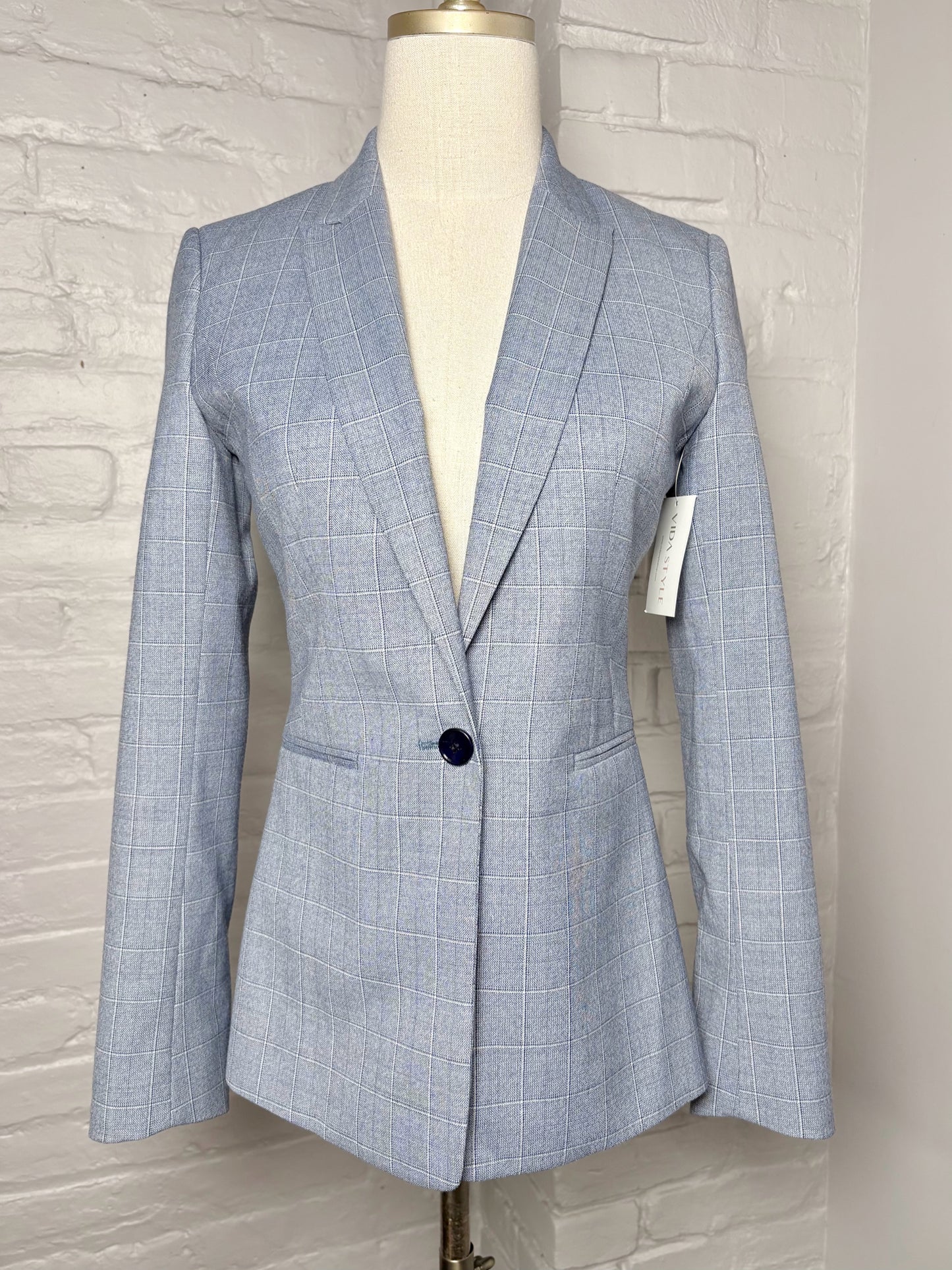 Women Size 4 Reiss Sky Blue Checkered Tailored Blazer
