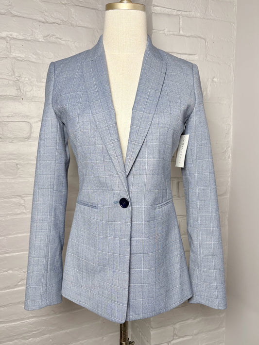 Women Size 4 Reiss Sky Blue Checkered Tailored Blazer