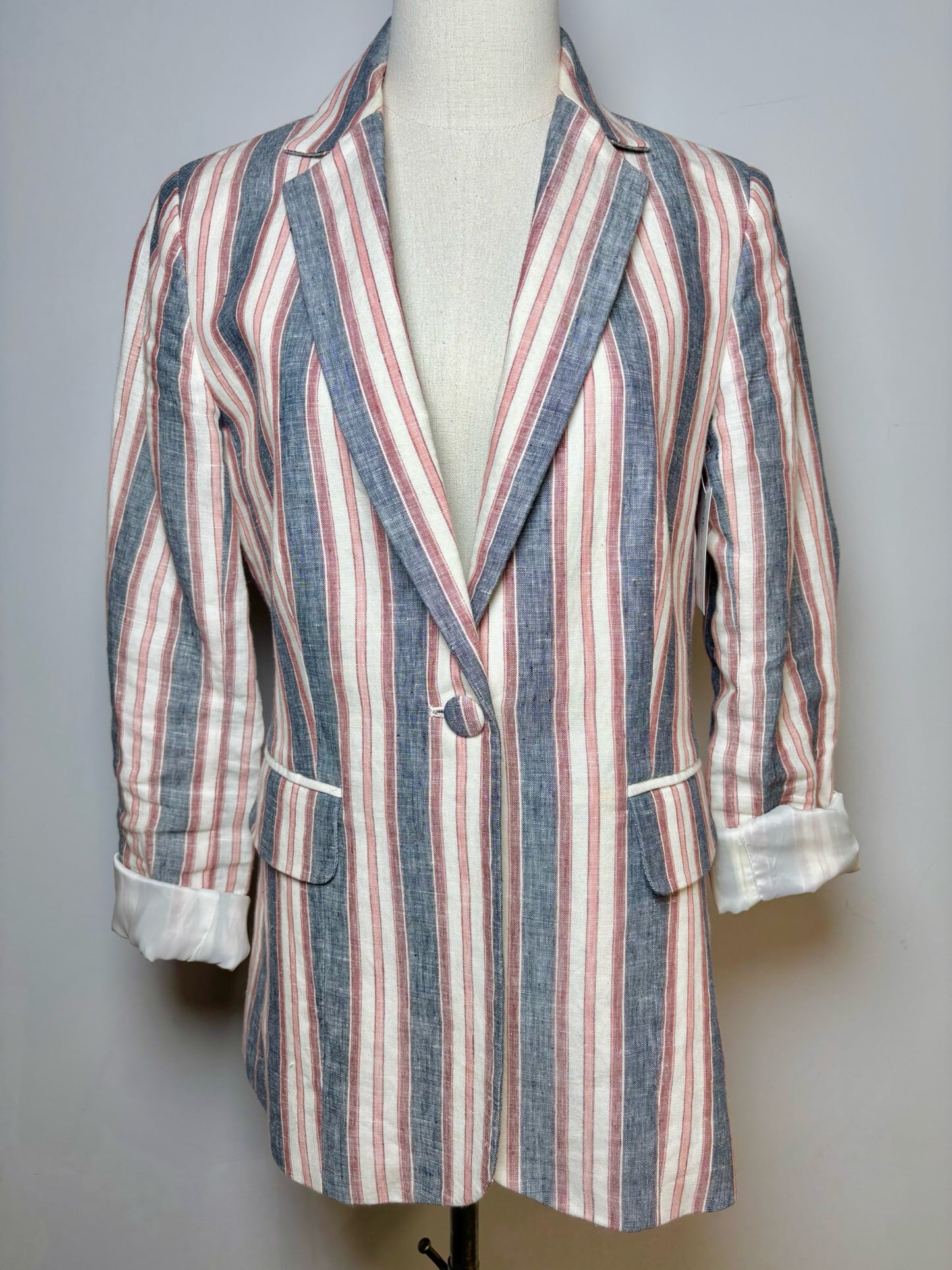 Women Size 6 Frame Multi-Color Stripe Linen Blazer