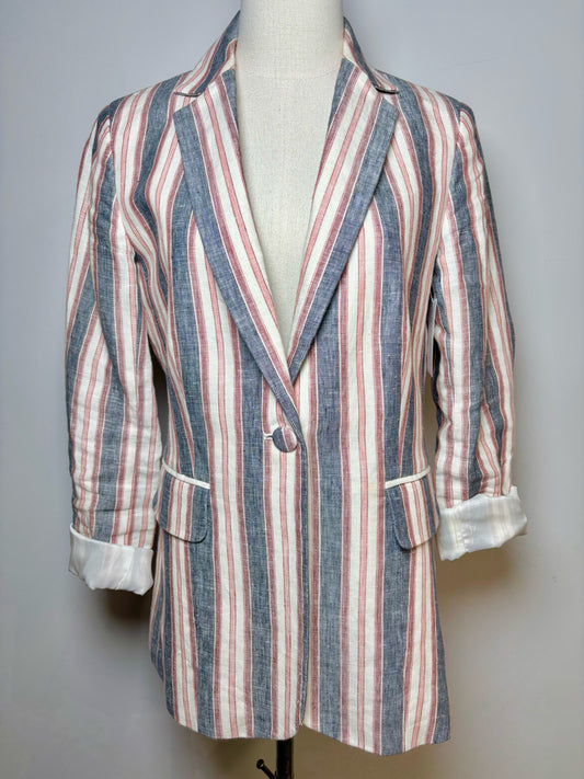 Women Size 6 Frame Multi-Color Stripe Linen Blazer