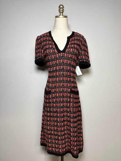 Women's Size 8 St. John Exclusively for Nordstrom Black Red & Khaki Tweed Pre-Owned Dress