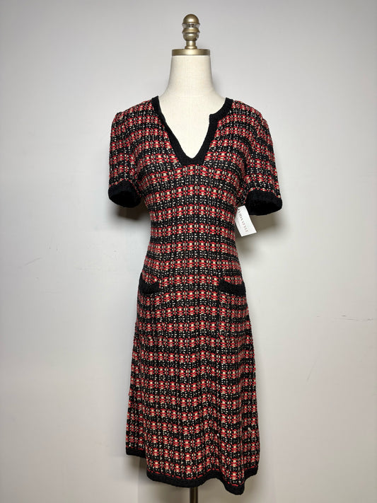 Women's Size 8 St. John Exclusively for Nordstrom Black Red & Khaki Tweed Pre-Owned Dress