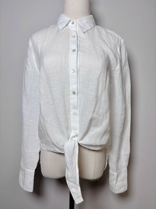 Women Size XS 120% Lino White Solid Linen NWT LS Shirt