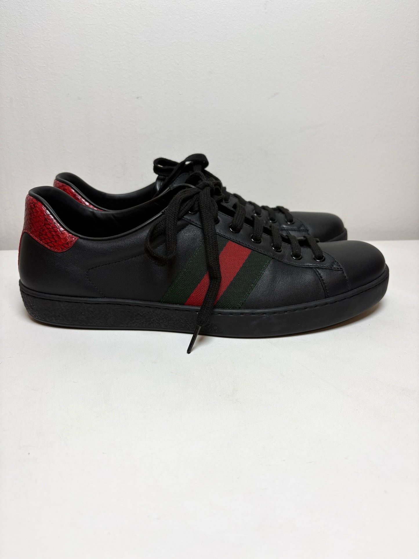W Shoe Size 10 Gucci Ace Black Leather Pre-owned Sneakers