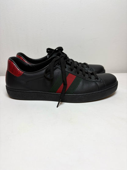 W Shoe Size 10 Gucci Ace Black Leather Pre-owned Sneakers