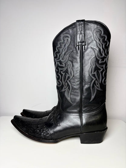 Mens Shoe Size 13 King Exotic Black Cowhide, Ostrich Leather Men's Boots