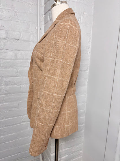 Women Size 6 Ralph Lauren Black Label Tan Checkered Pre-owned Blazer