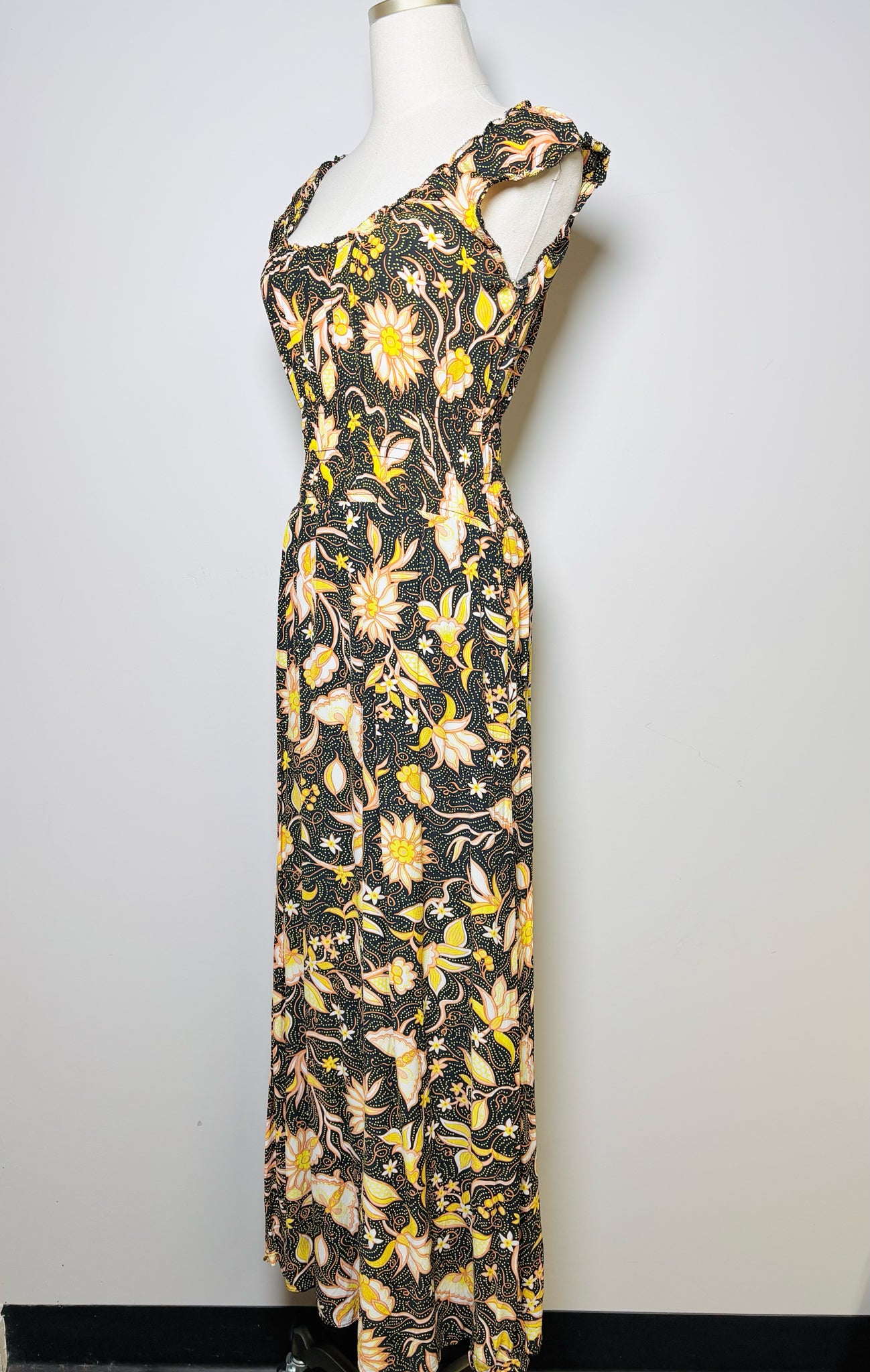 Women Size 2 The Kooples Black, Salmon, Yellow, Green Floral Print Dress