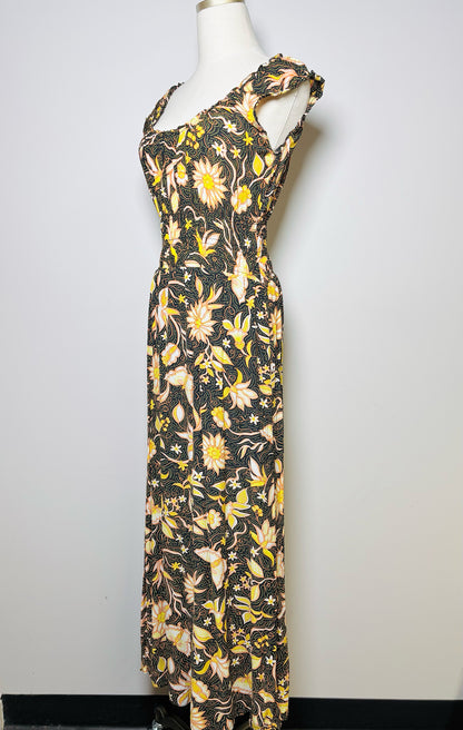 Women Size 2 The Kooples Black, Salmon, Yellow, Green Floral Print Dress