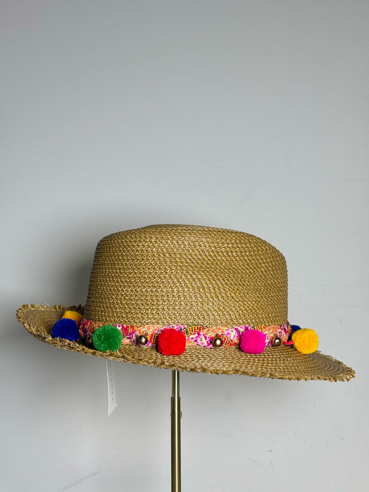 Eric Javits Straw Multi-color Pom Poms Pre-owned Natural One Size Hat