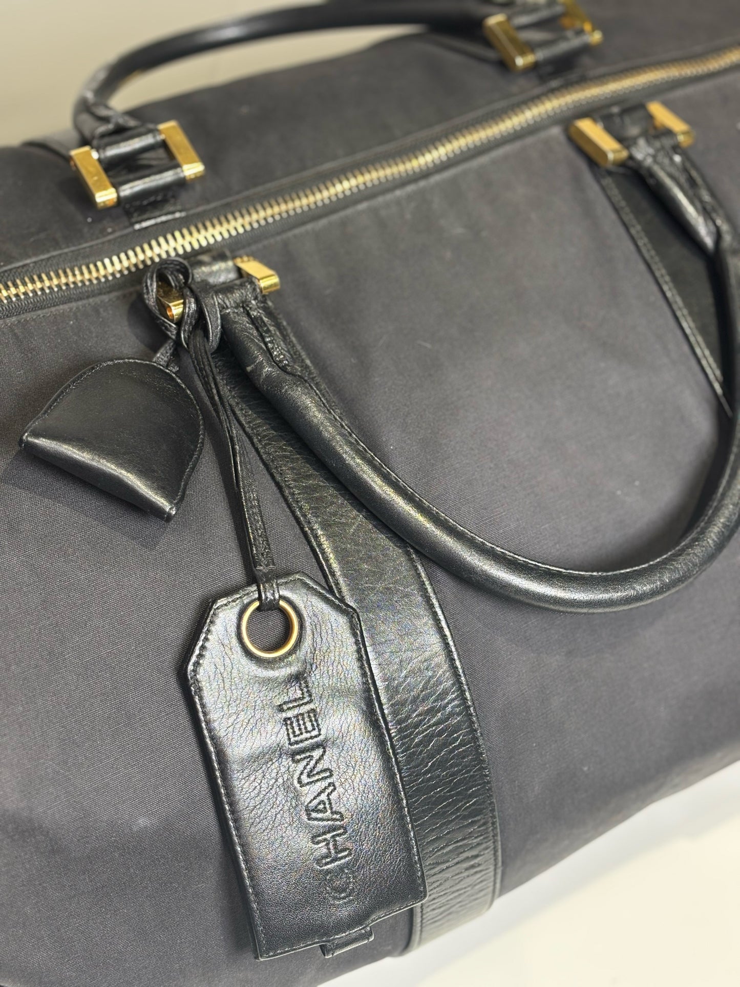 Black Canvas, Leather Chanel Duffle Bag