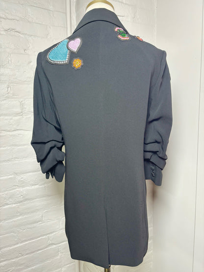 Women Size 4 Cinq a Sept Black Patches, Beads Embellishments Blazer