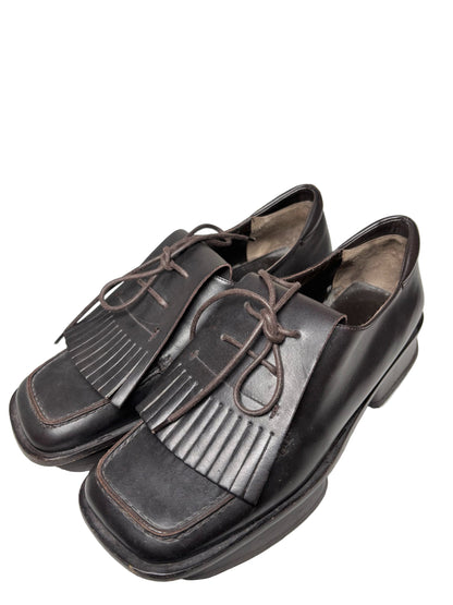 W Shoe Size 37 (6.5) Prada Brown Leather Cowhide Loafers