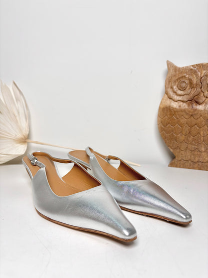 W Shoe Size 39.5 (8.5/9 US) Aeyde Metallic Silver Leather Cowhide NWOT Pump
