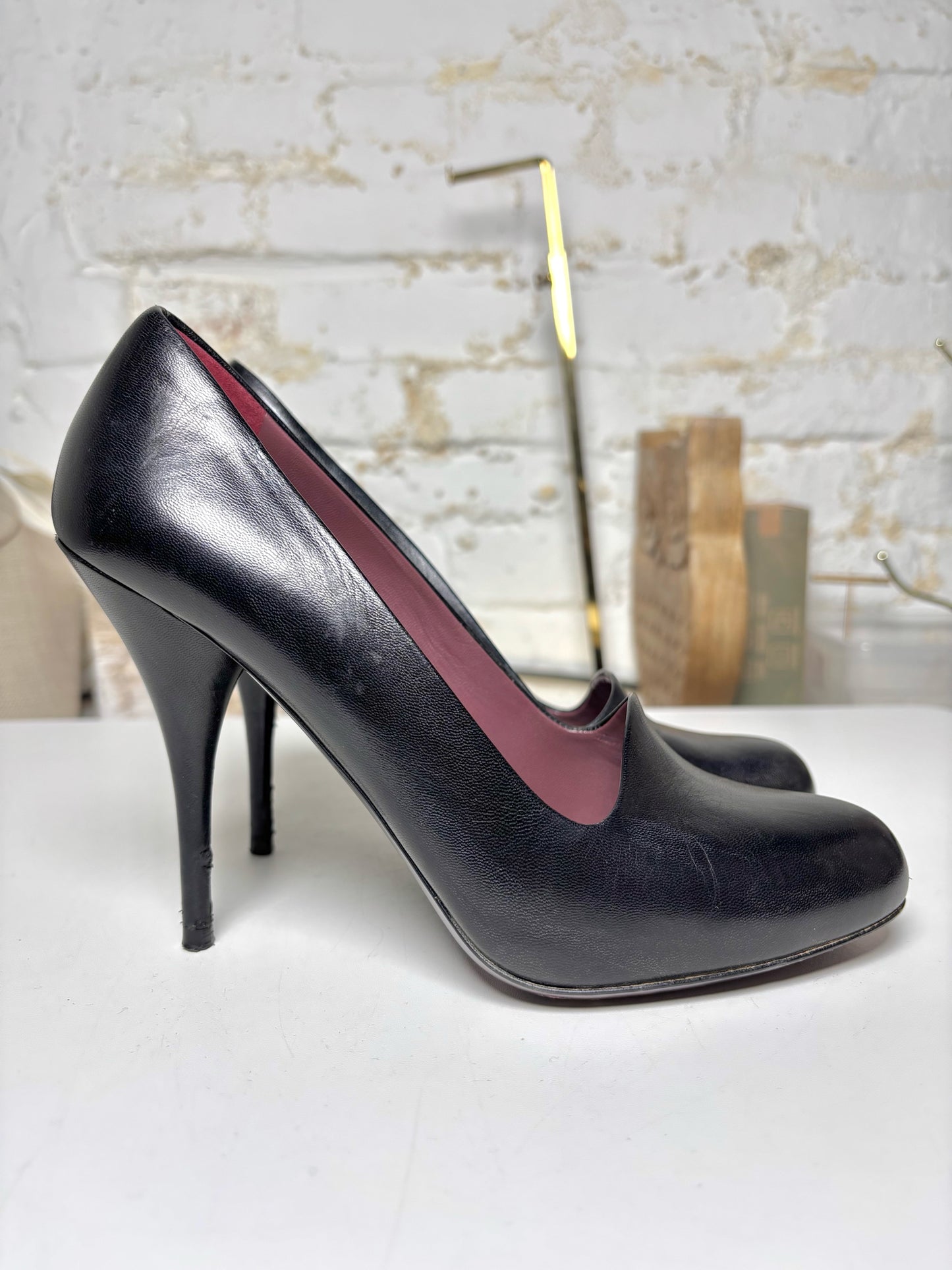 W Shoe Size 37.5 Miu Miu Black Leather Genuine Leather Heels