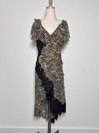 Women Size 8P Anthropologie Black, Gold Floral Lace Trim NWT Dress