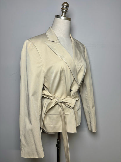 Women's Size 40 Escada Cream Stitching Detail Belted Blzaer Pre-owned