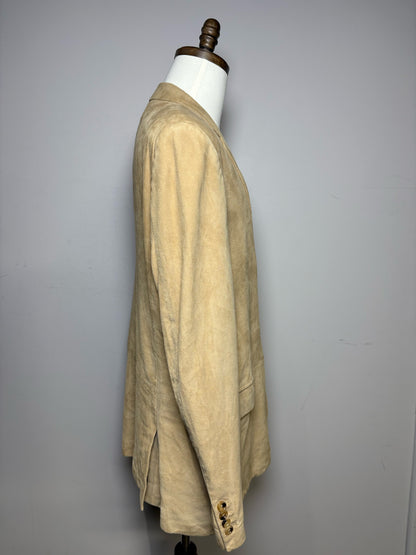 Men's Size 46R Ralph Lauren Black Label Tan Goat Suede Leather Vintage Pre-Owned Blazer