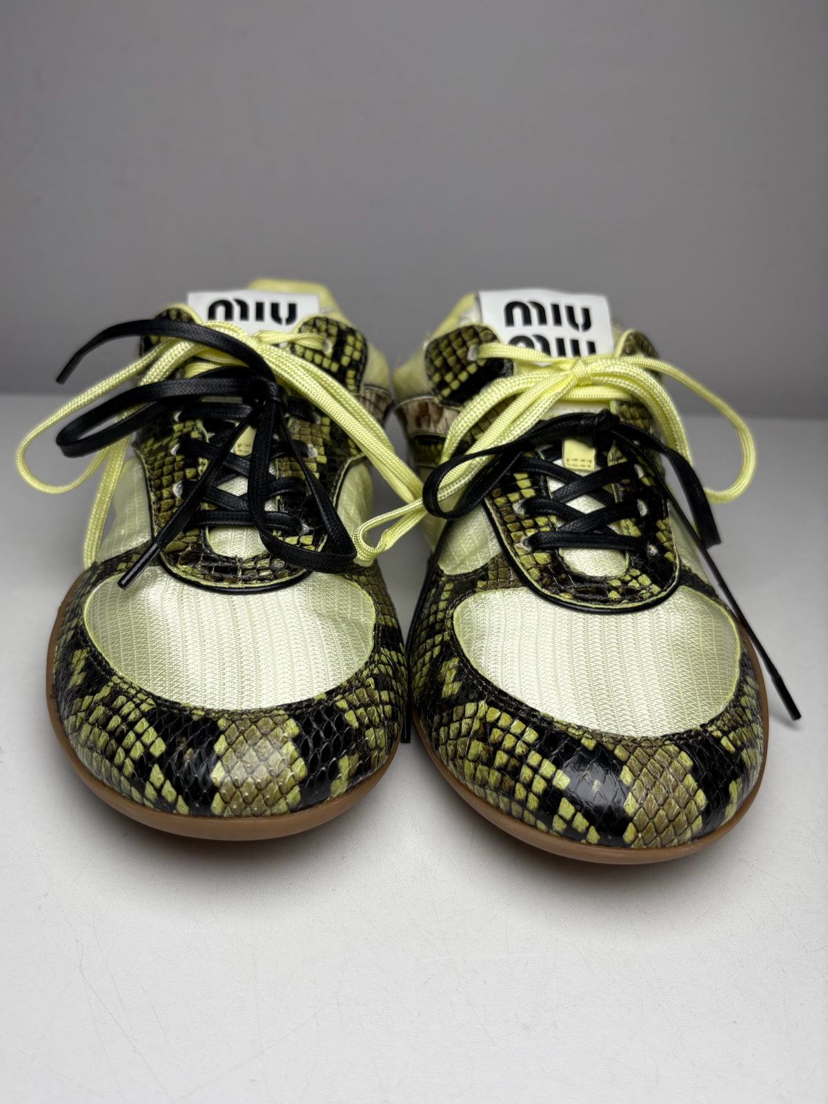 Women's Shoe Size 39 Miu Miu Gymnasium Green Technical Fabric Python Print Pre-Owned Sneakers