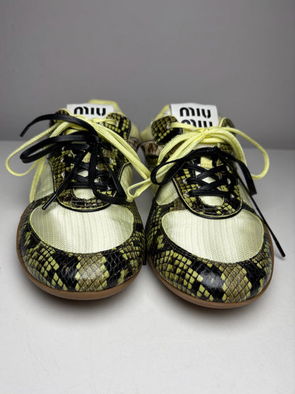 Women's Shoe Size 39 Miu Miu Gymnasium Green Technical Fabric Python Print Pre-Owned Sneakers