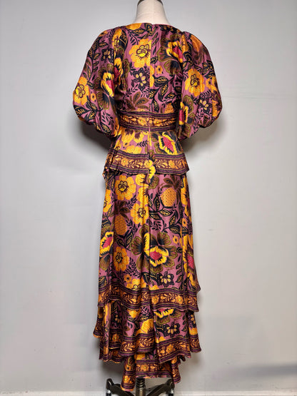 Women Size XXS Farm Rio Purple, Gold, Black Floral Print Pre-owned, NWT Dress
