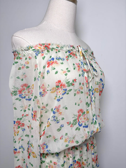 Women Size XS LoveShackFancy Cream, green, blue, red, yellow Floral Silk Dress