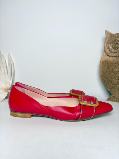 W Shoe Size 36 (5.5/6 US) Rodo Red Leather Cowhide Flats