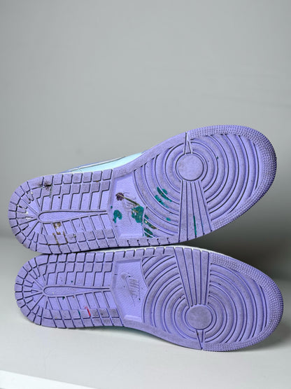 W Shoe Size 8.5 Nike Jordan 1 Mid Purple Aqua Leather High Top Sneakers