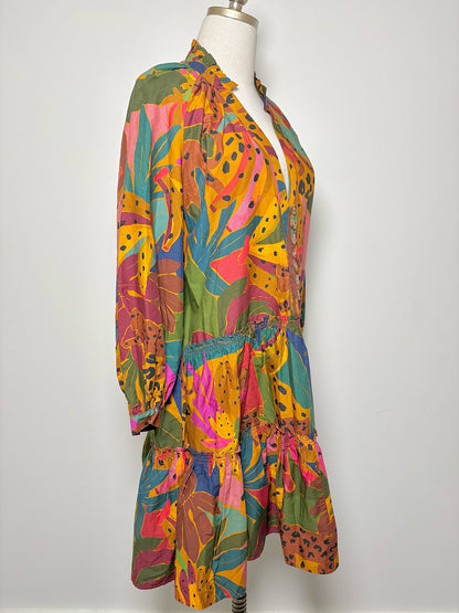 Women Size S Farm Rio Brown, Green and Pink Jungle Cotton NWT Dress