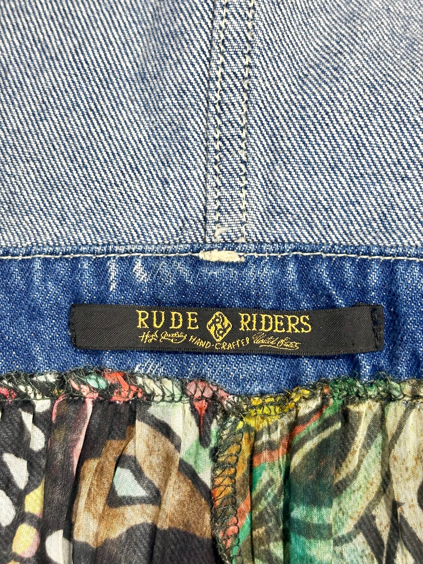 Women Size S (Estimate) Rude Riders Denim w/Multi-Print Solid w/Print Dress