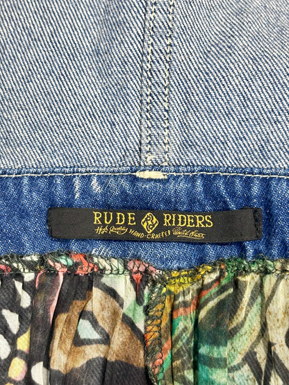 Women Size S (Estimate) Rude Riders Denim w/Multi-Print Solid w/Print Dress