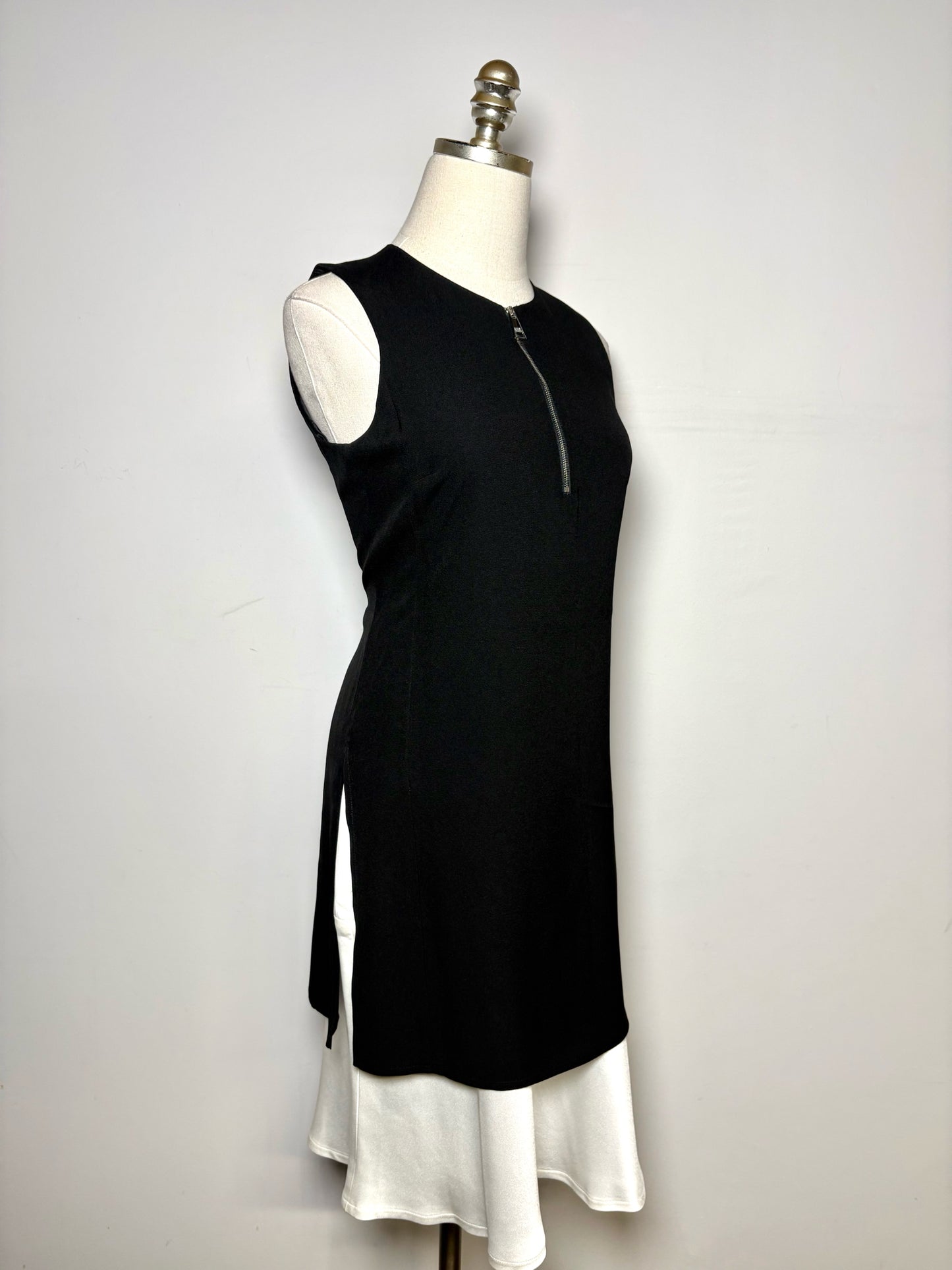 Women Size 34 (4 US) Vintage Karl Lagerfeld Y2K Black, White Ruffle  Hem Dress