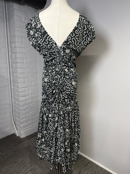 Women Size 40 (8 US-Runs Small) Isabel Marant Green-Black Floral Print MidiDress
