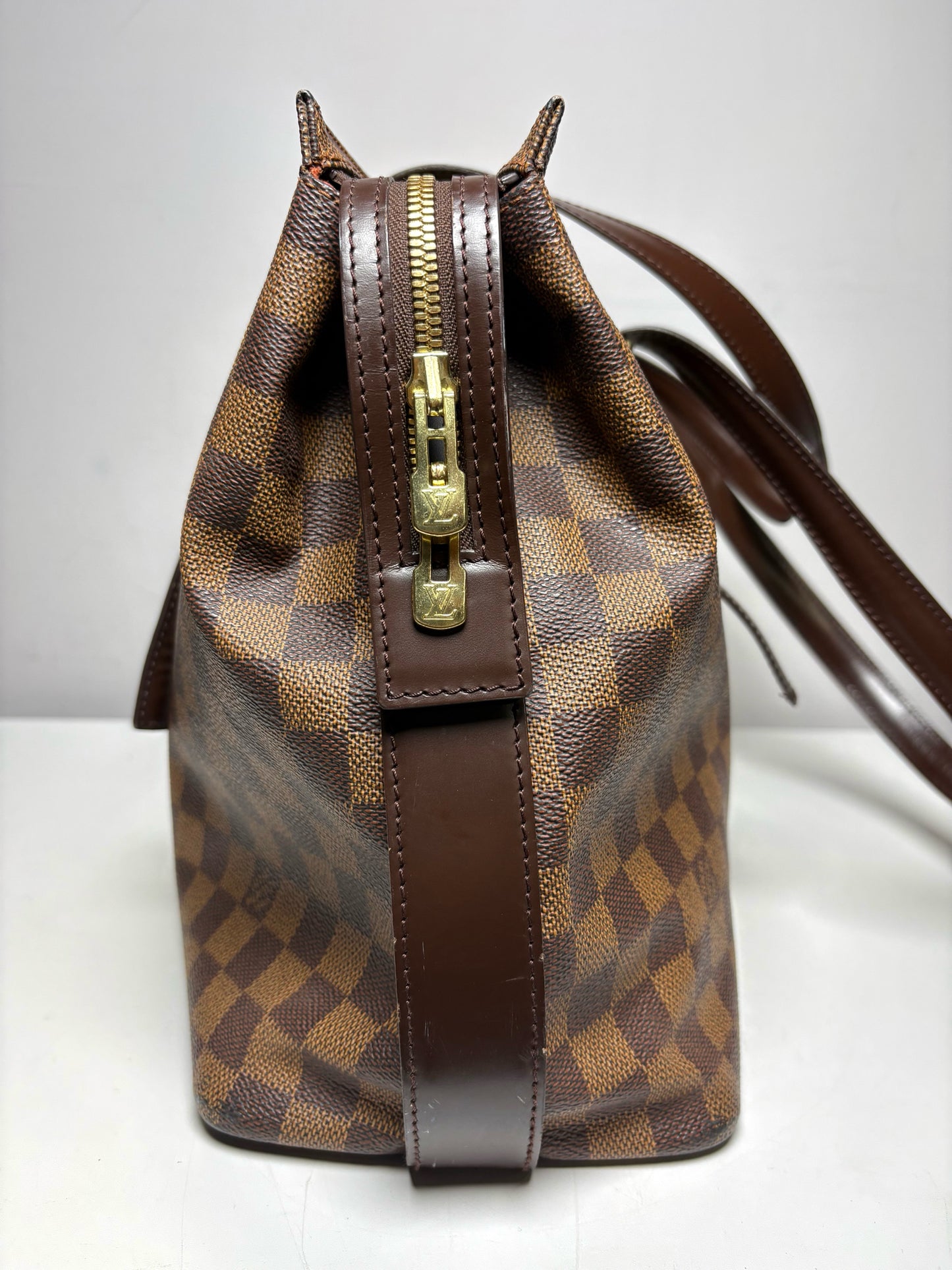 Women's Louis Vuitton Chelsea Damier Ebene Brown Coated Canvas Pre-Owned Large Tote Purse