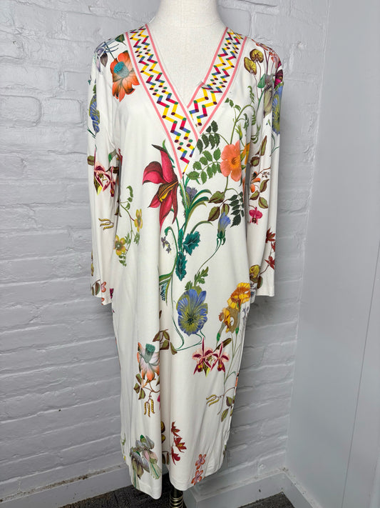 Women Size M/L Etro Cream Floral Print Silk Dress