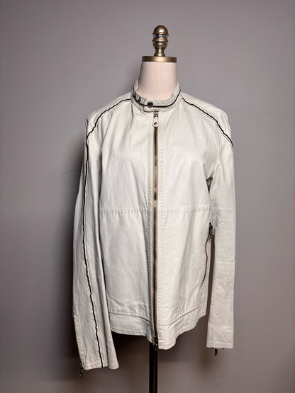 Vintage Prada White Leather Solid Men's Size 52 Moto Jacket